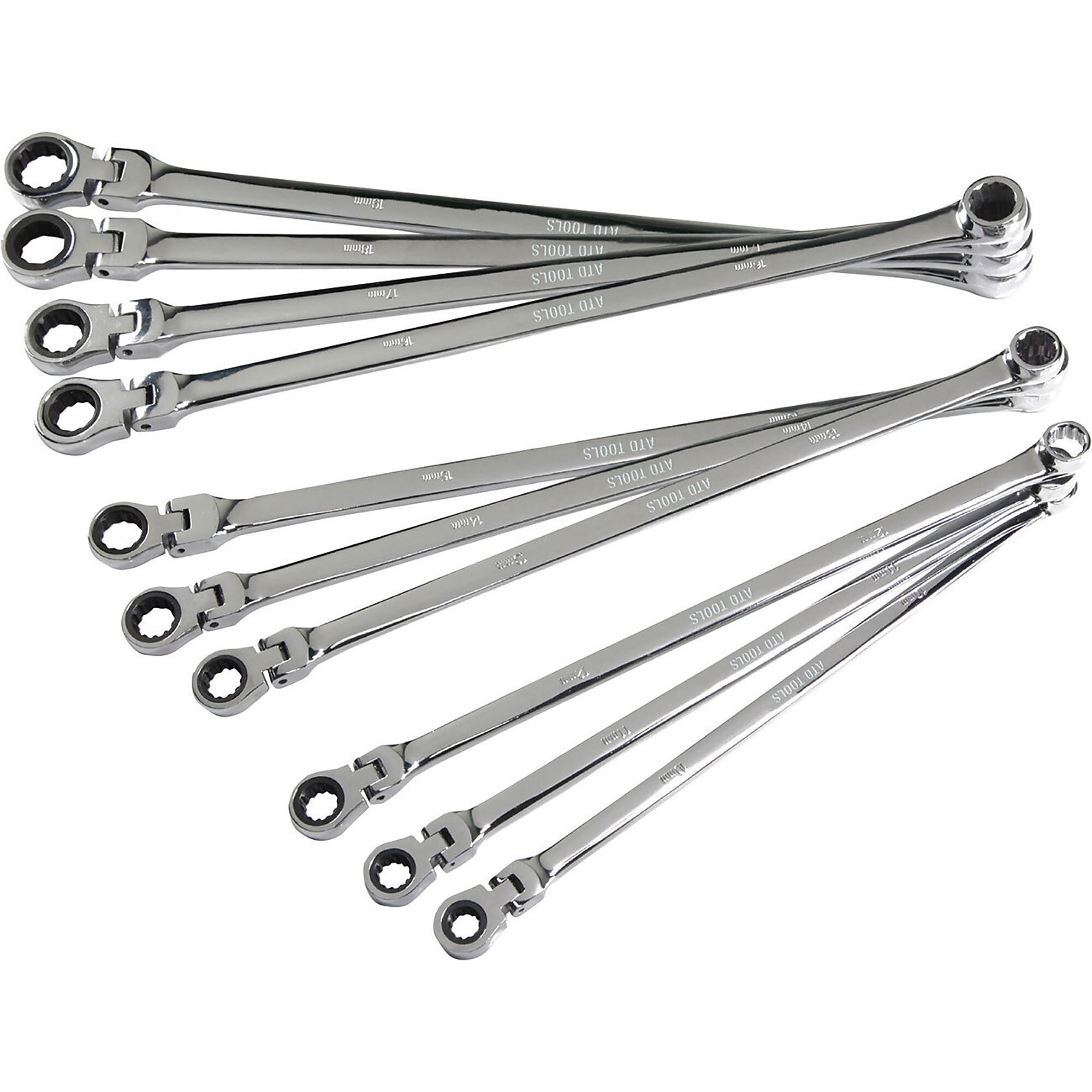 ATD 10Pc Metric Xl Flex Hea D Spline Ratcheting Box, Model# 10573